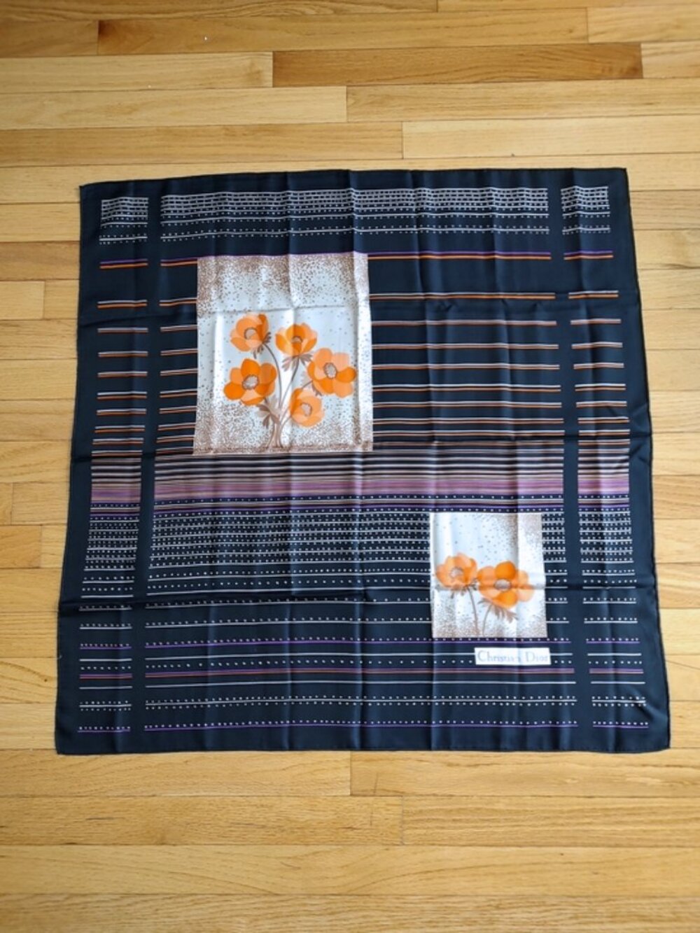 Dior vintage silk floral striped scarf large size EUC